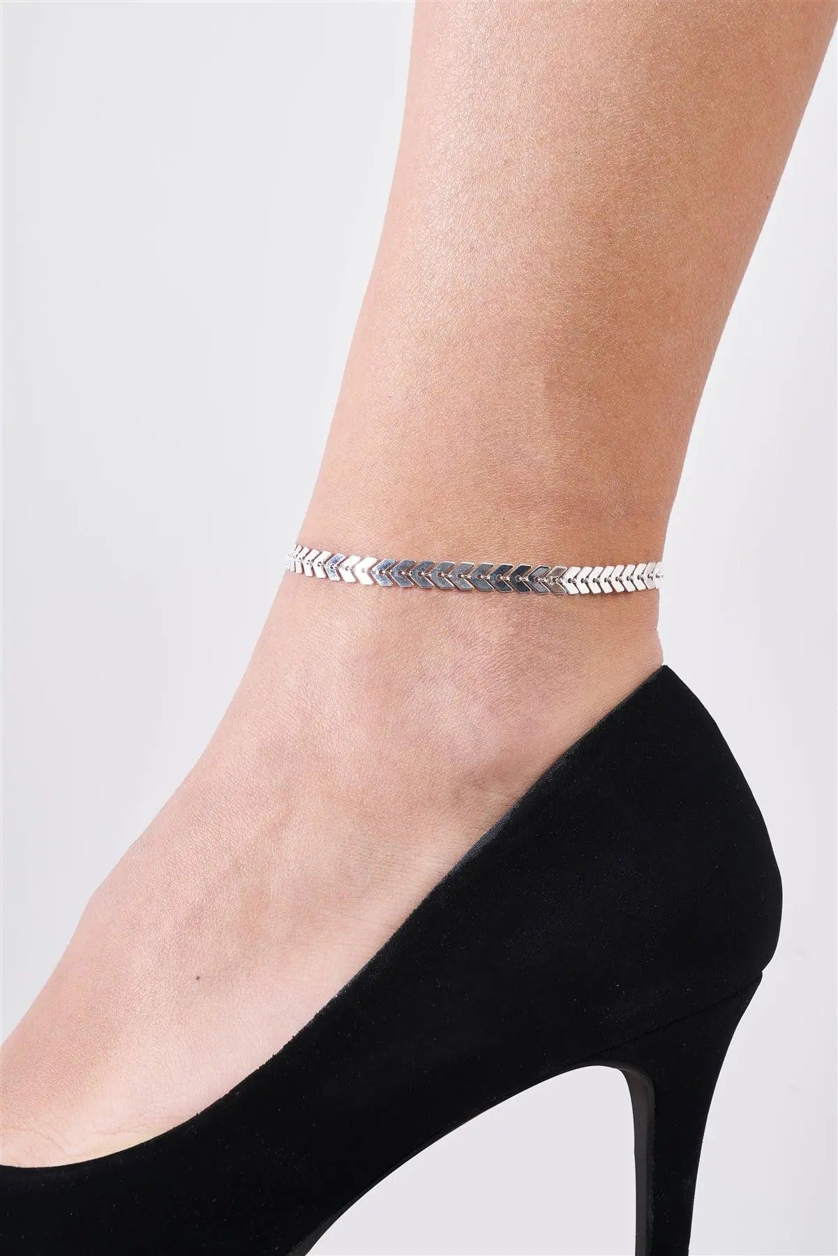 Silver Arrow Curb Anklet/ 3 Pieces