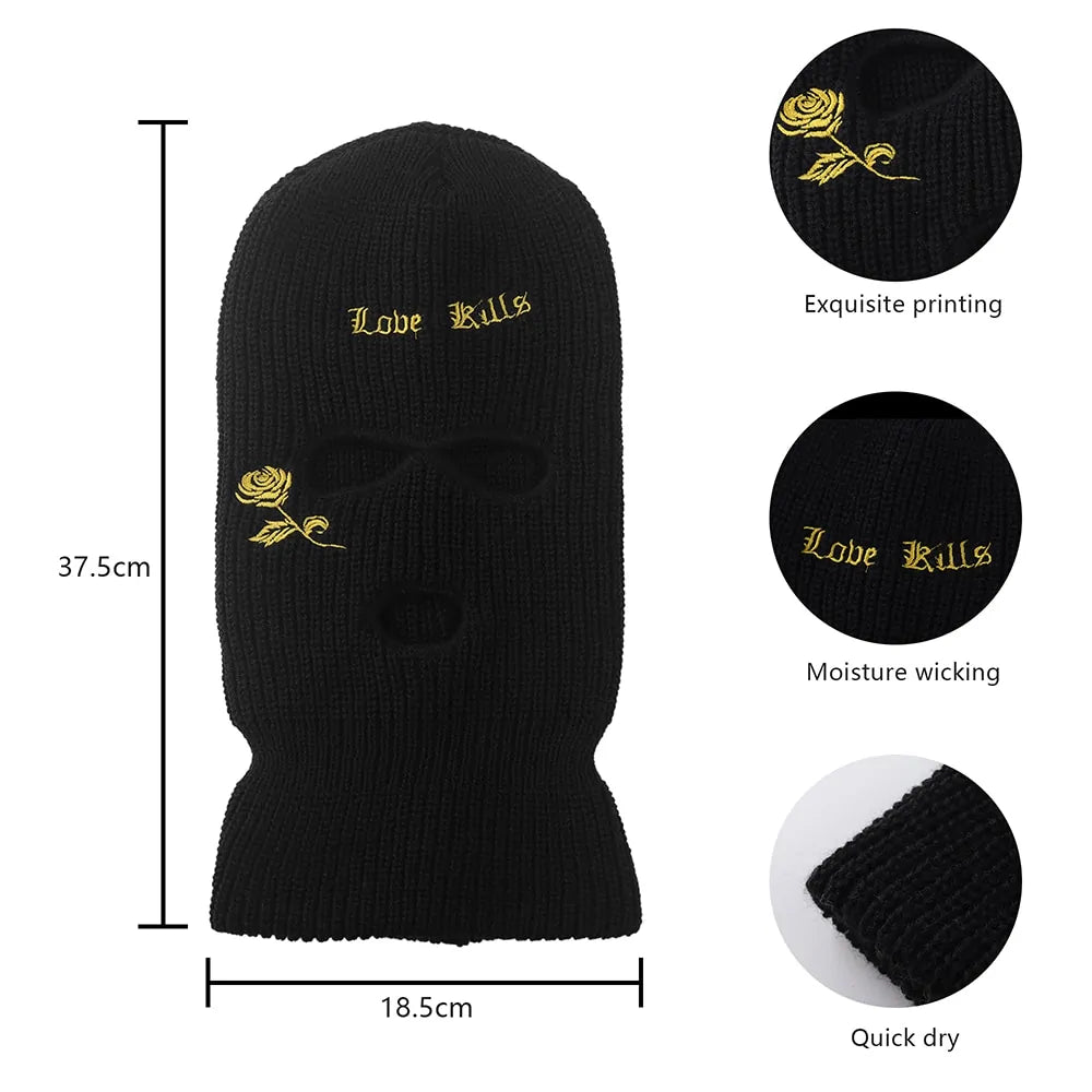 1Pc Embroidery Balaclava Face Mask 3-Hole