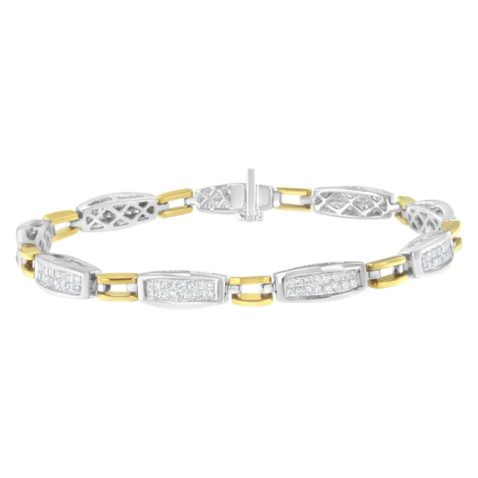 14K Yellow and White Gold 2.0 Cttw Princess Cut Diamond Tapered and Equal Sign Link Bracelet (G-H Color, SI1-SI2 Clarity) - 7" BLL