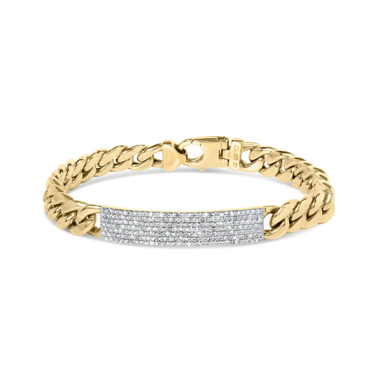 Men's 10K Yellow Gold 1 1/2 Cttw Diamond ID Cuban Bracelet (I-J Color, I2-I3 Clarity) - 8.5 Inches BLL