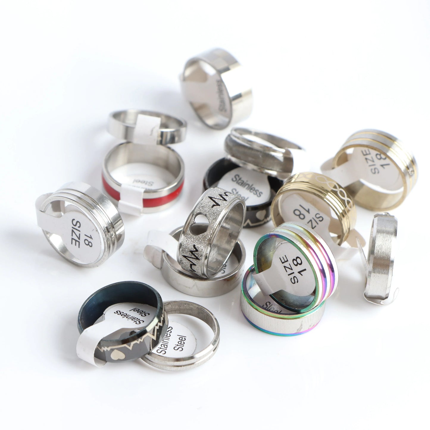 Wholesale 50/100 Pcs Fashion Stainless Steel Love Stripe Rings