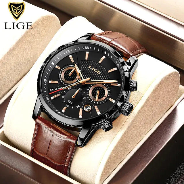 LIGE Top Brand Luxury Leather Casual Quartz