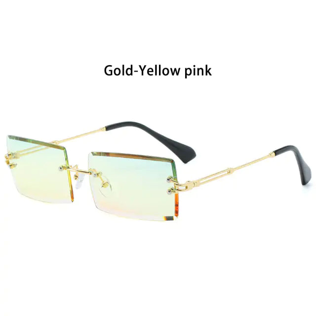 Rimless Small Rectangle Sunglasses UV400 Eyewear