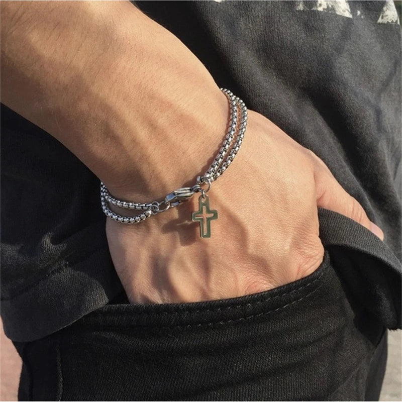 Hollow Double Chain Cross Pendant for Men