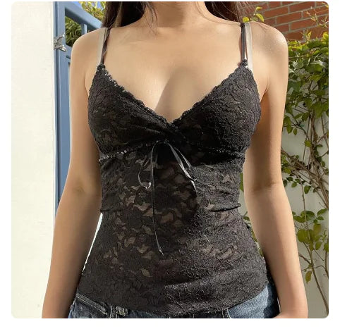 2000s Retro Lace Bow Camisole