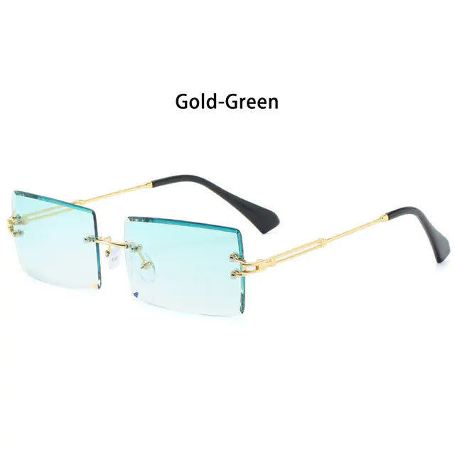 Rimless Small Rectangle Sunglasses UV400 Eyewear