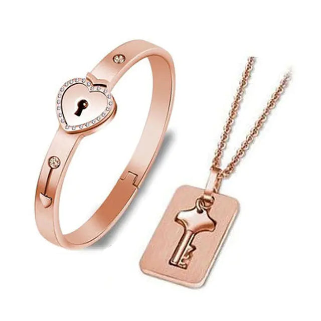 Stainless Steel Love Heart Lock Bangle Bracelet