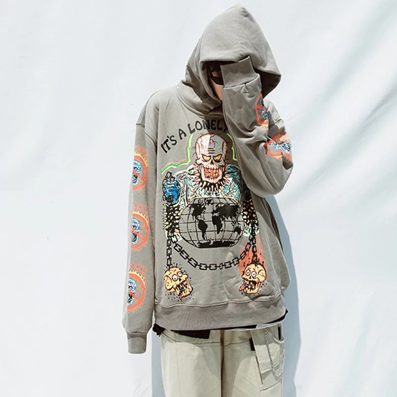 Kanye Fleece Skull Graffiti Men's Sweatshirt