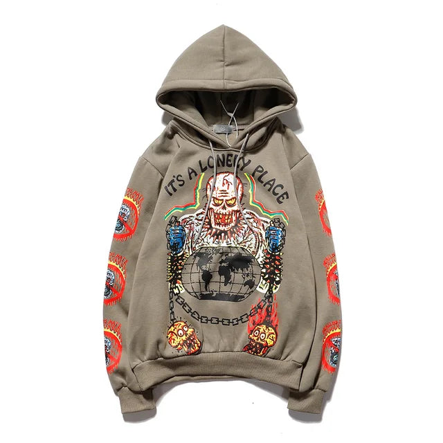 Kanye Fleece Skull Graffiti Men's Sweatshirt