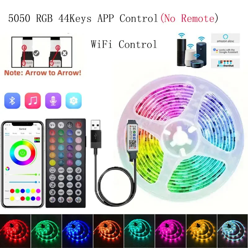 LED Lights Bluetooth 5050 SMD USB LED Strip Alexa APP Control WIFI RGB Adhesive Luces Led TV Backlight Lamps for Room Decoration