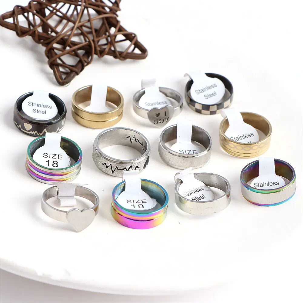 Wholesale 50/100 Pcs Fashion Stainless Steel Love Stripe Rings