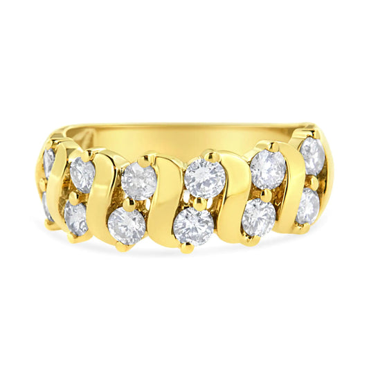 10K Yellow Gold 1.00 Cttw S Link Two Row Diamond Band Ring (K-L Color, I1-I2 Clarity) BLL